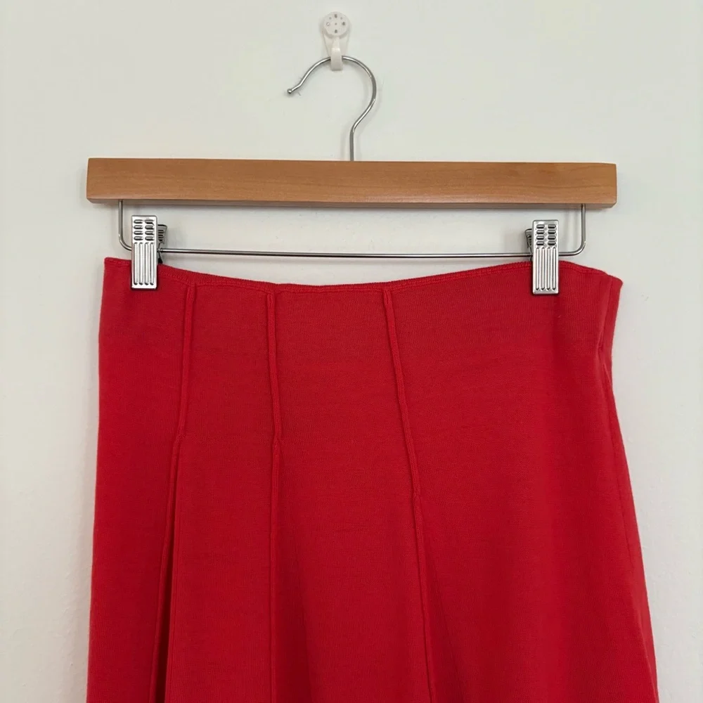 Lafayette 148 New York || Godet Knit Midi Skirt A-Line Wool Red Orange‎ M